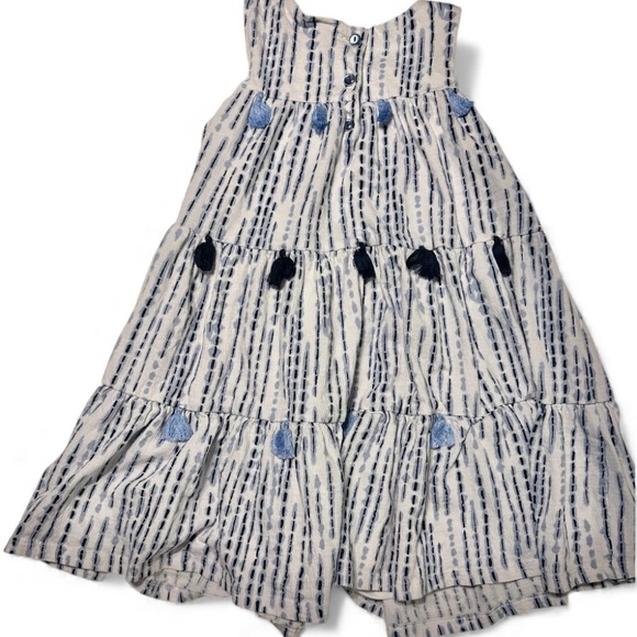 MAX STUDIO Girls 5 Like-New Sleeveless, White with Navy & Medium Blue Dress - Picture 2 of 6